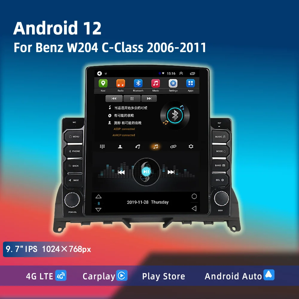 

9.7" Car Android Player For BENZ W204 C200 C-Class 2006 Carplay Tesla Style Vertical Multimedia Video Radio GPS Stereo Head Unit