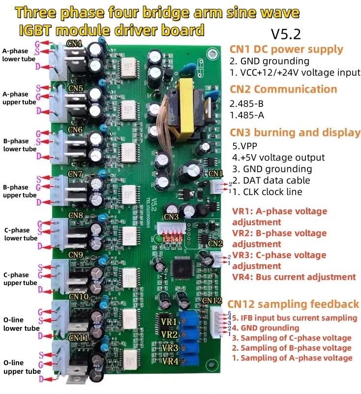 Driefasige vier brugarm sinus IGBT-module driverboard
