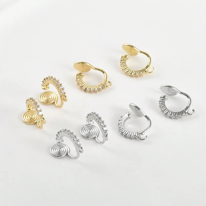 Copper-plated 14k Gold Color Zircon Mosquito Coil Disc Earclip DIY Handmade Imitation Pain Earrings Accessories Material