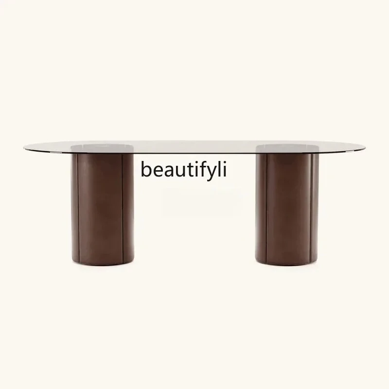 

Nordic solid wood rectangular glass dining table French home restaurant dining table negotiation table