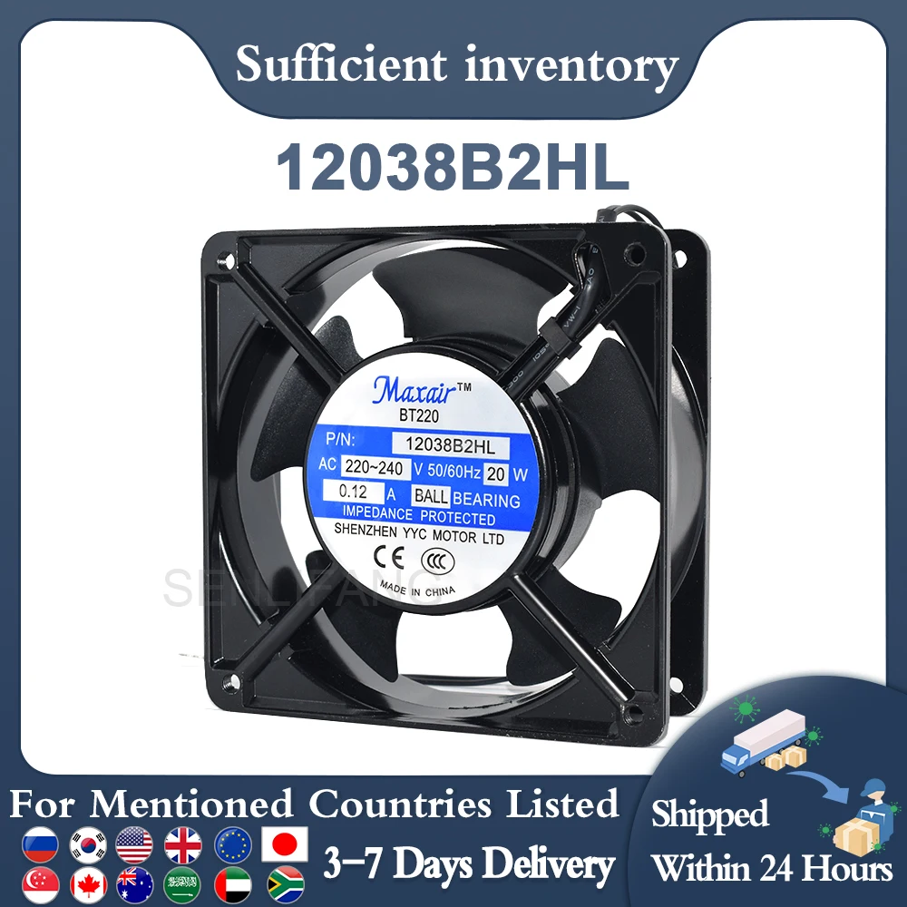 Chính Hãng Mới Cho BT220 PN 12038B2HL 12038 120*120*38MM AC220-240V 50/60Hz 20W 0.12A Bi Làm Mát Trục Lưu Lượng Quạt