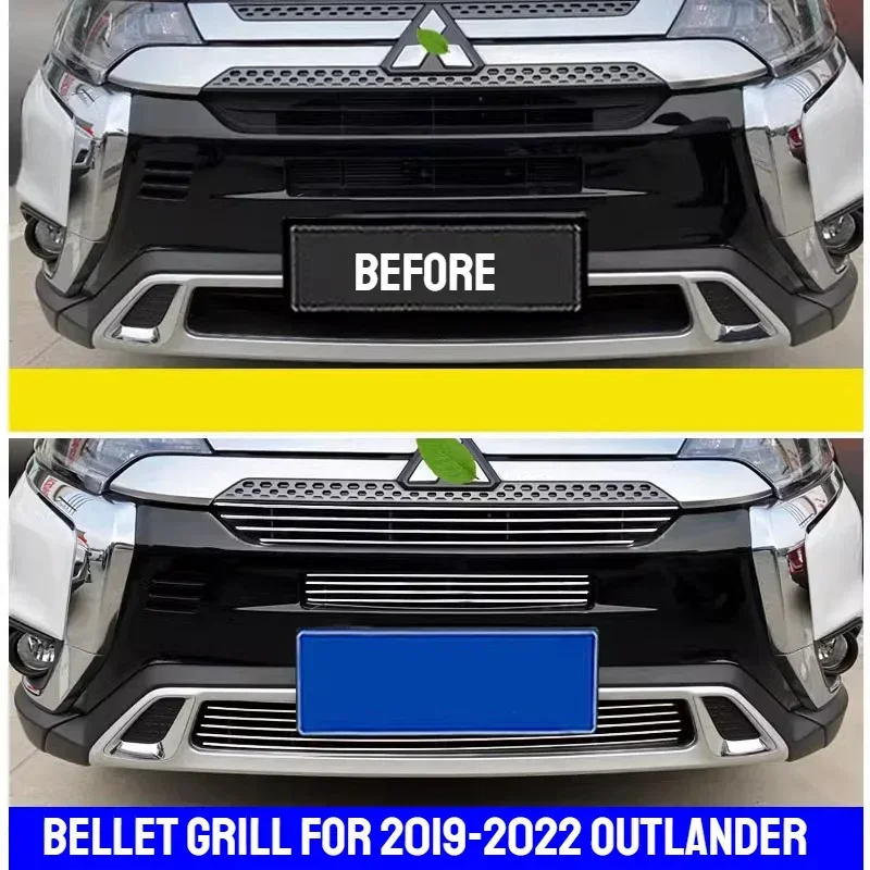 

Car Styling Aluminum Alloy Bellet Front and bottom Center Grill Grille Frame Cover For Mitsubishi Outlander 2019-2022 3PCS