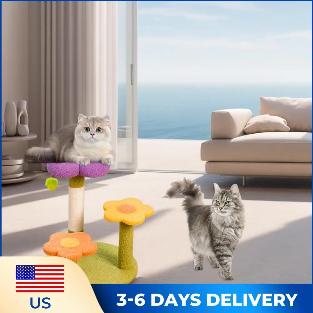 

Многофункциональная 3-уровневая лазалка-башня для кошек с цветочным дизайном, обтянутая сизалем, милый кошачий комплекс для лазания, товары для животных