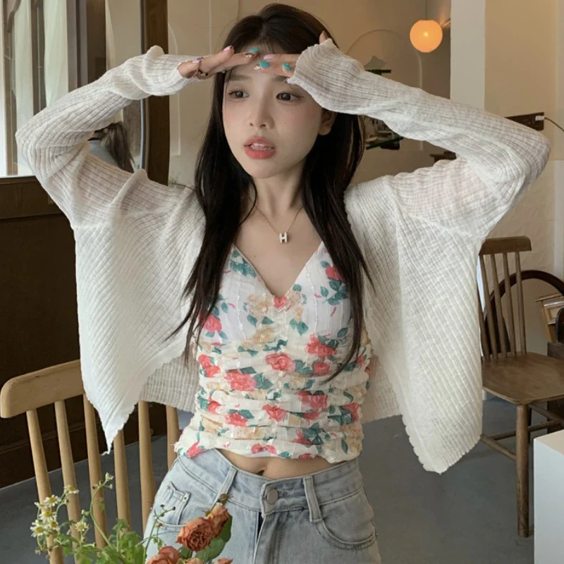 

Куртки женские летние тонкие повседневные верхняя одежда нежная солнцезащитная одежда во французском стиле нежная базовая студенческая шикарная универсальная праздничная уличная одежда