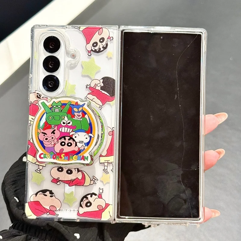 

Star Cute Crayon Shin-chan Clear Folding Magsafe Wireless Charge Case For Samsung ZFold 3 4 5 6 7 Shin-chan 3D Magnetic Holder
