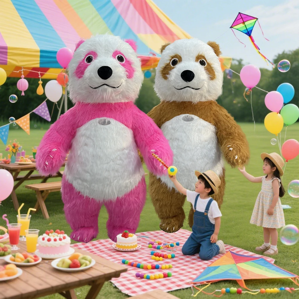 

Colorful Inflatable Giant Panda Mascot Costume Adults Cartoon Character Cosplay Suits Christmas Halloween Birthday Party Outfits