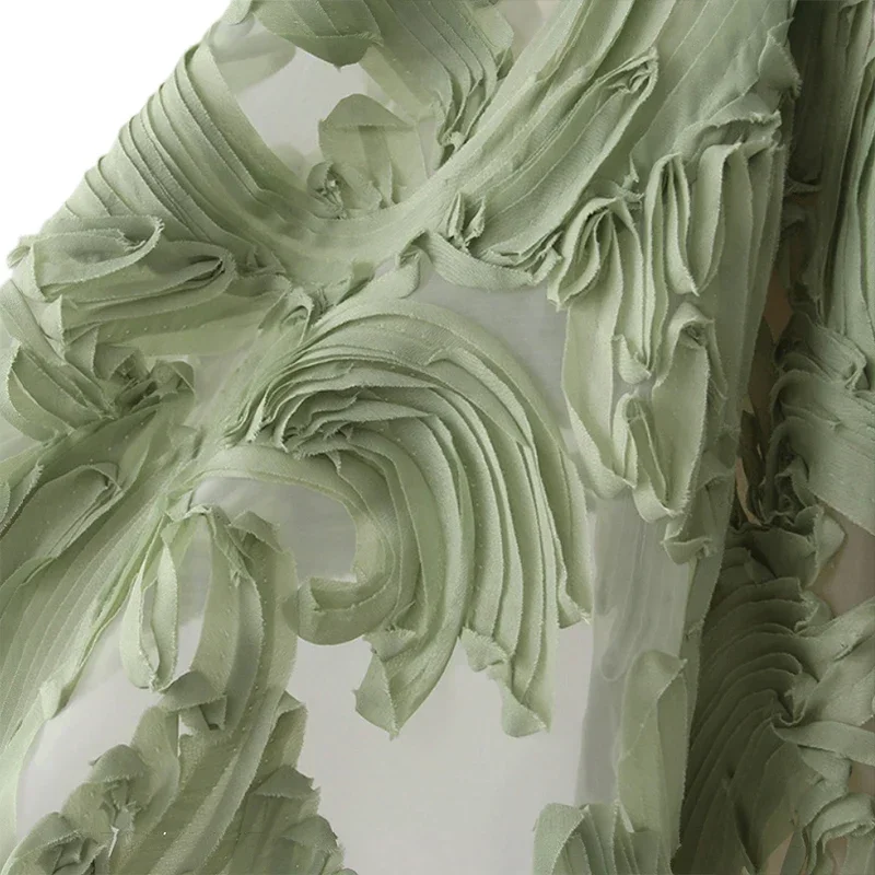 Large Flower Gauze Embroidery Fabric Chrysanthemum Leaf Mesh 3D Embroidered Fabric Perspective Dress Tutu Skirt DIY Fabric