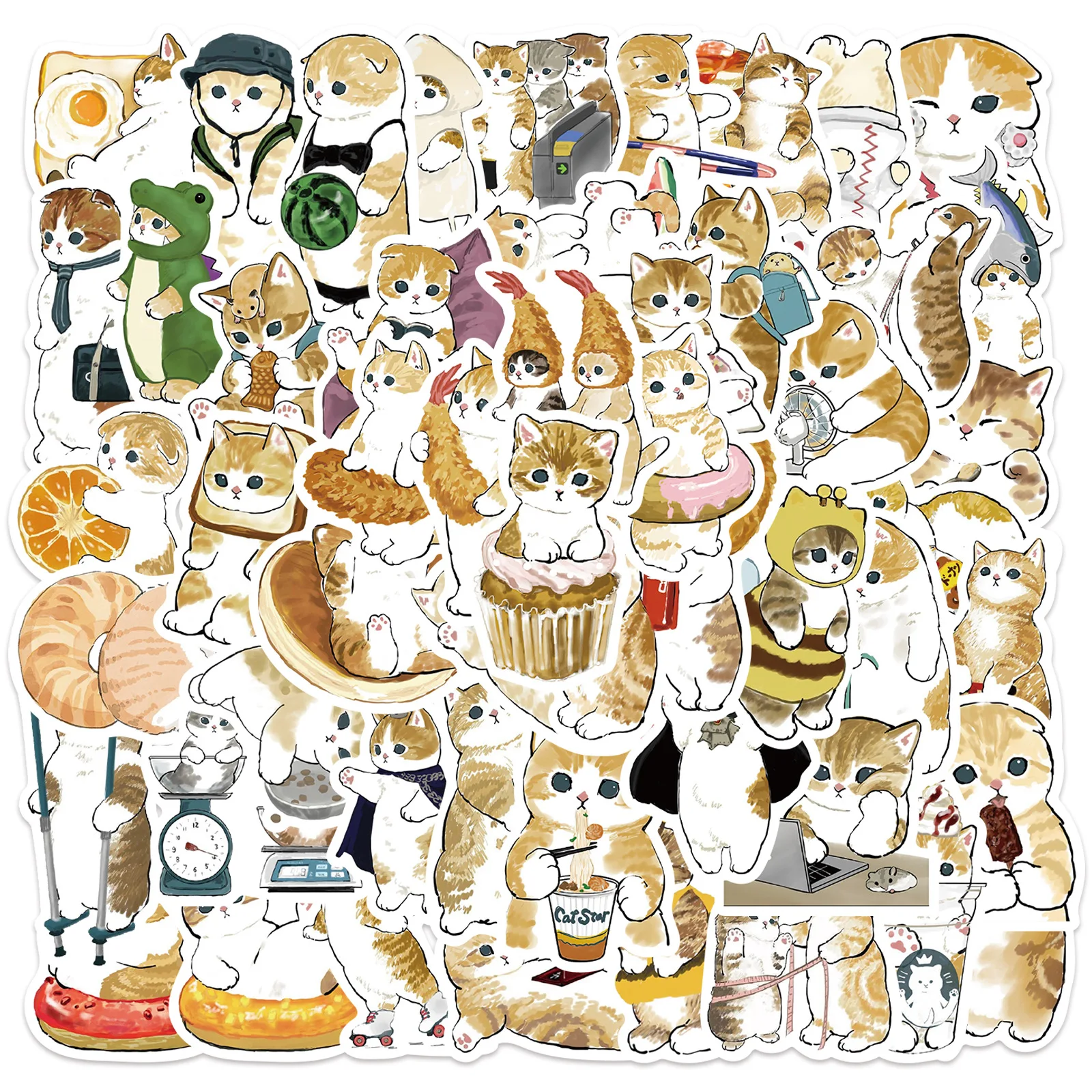 64PCS Cute Cats Animal Cartoon Sticker Funny DIY Graffiti Decals Phone Suitcase Scrapbook Stationary Phone Laptop Sticker  ﻿