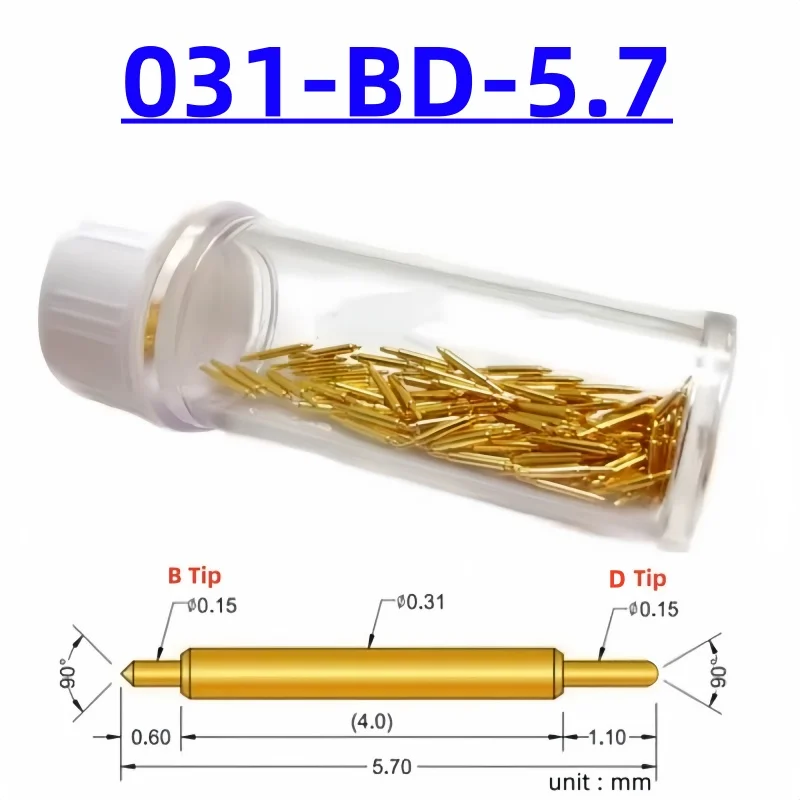 100pcs Double-ended Test Needle Test Probe BGA Semiconductor Probe 031-BD-5.7L Telescopic Spring Test Pin 5.7 Pogo Pin