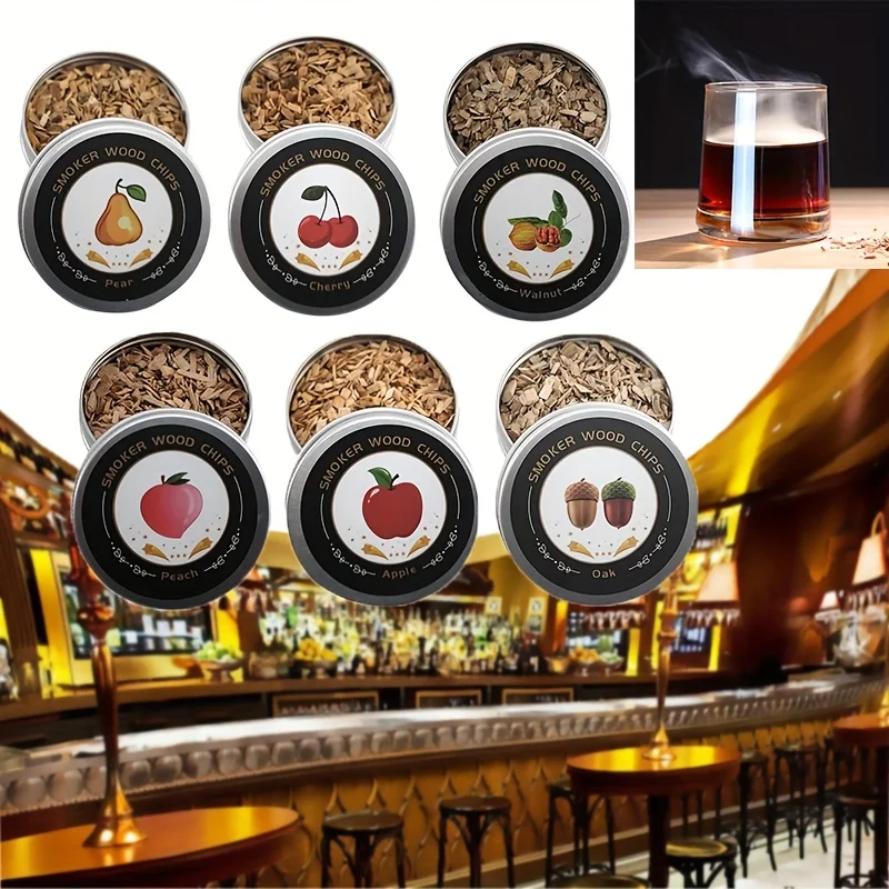 Chips de madera para fumar, ahumador de cócteles, ahumador de whisky, 6 sabores, astillas de madera Natural, regalo para padre y marido, pistola de humo, cócteles