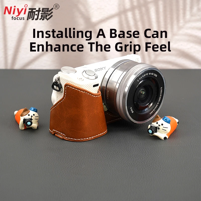 Camera Half Case for Sony NEX5 NEX5R NEX‑5T NEX6 NEX7 Camera Bace Leather Protective Case NEX-7 Bottom Battery Open Wrist Strap view 3