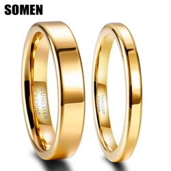 Somen 2mm/4mm Women Rings Thin Tungsten Carbide Ring Gold Color Polished Classic Men's Ring Simple Round Wedding Band