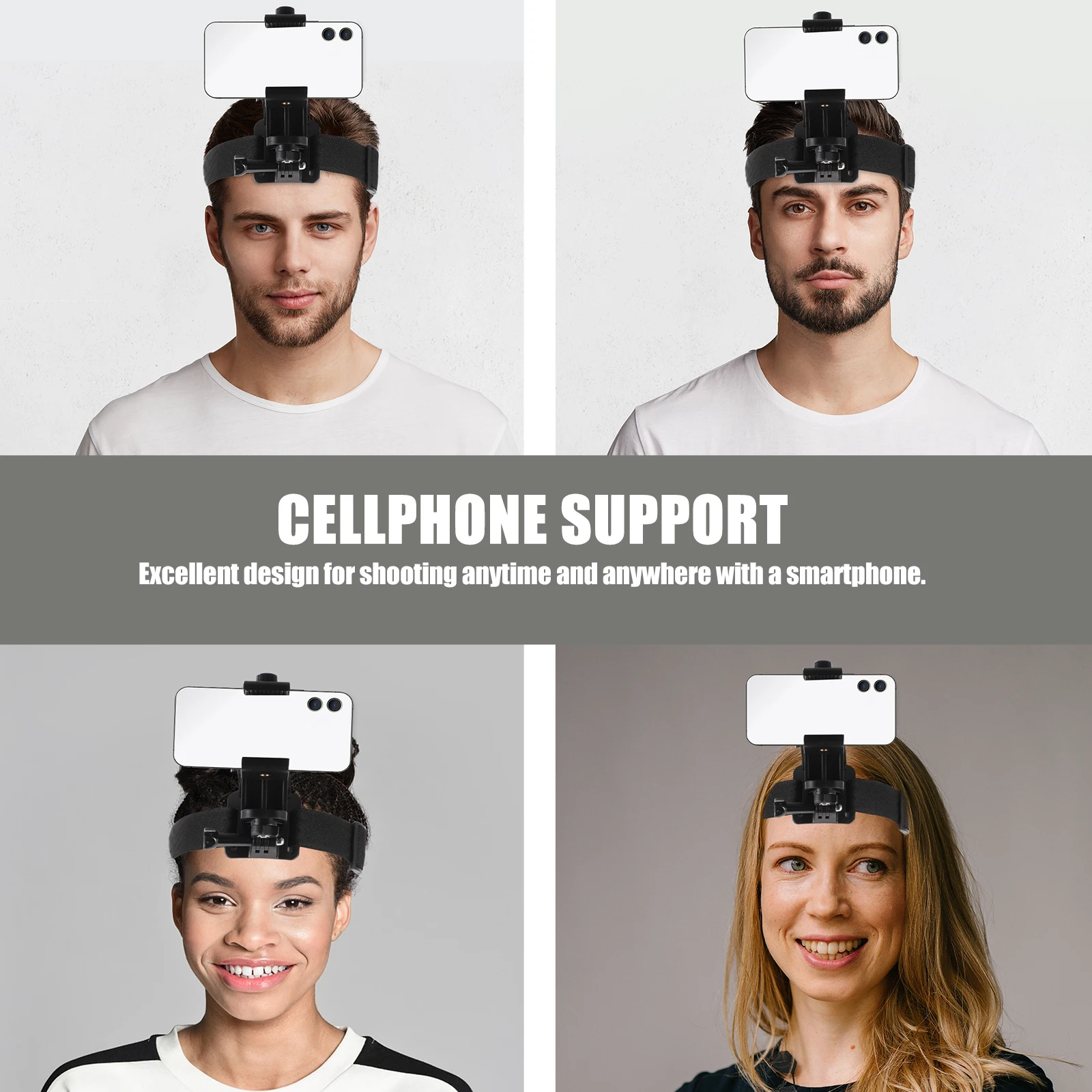 

1 set Hands-Free Headband Mount for Smartphones Action Cameras Perspective Video Rig Anti-Slip Strips Foam Pads