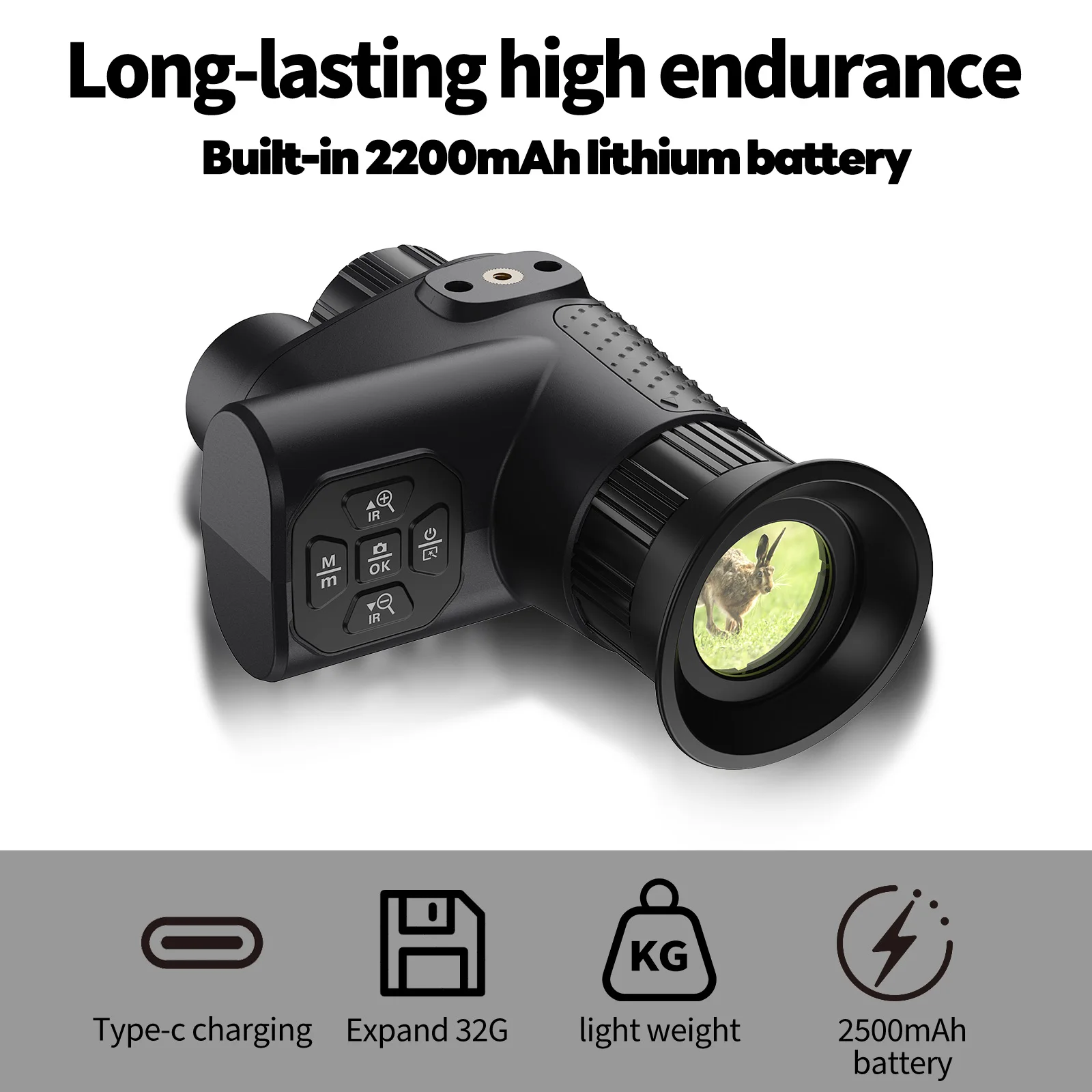 4500 Head-Mounted Handheld Monocular Night Vision Device; Starlight-Level Sensor With 500-Degree Vision Compensation 7 IR Levels 7X Optical Magnification 8X Digital Zoom For Adventure Without Card