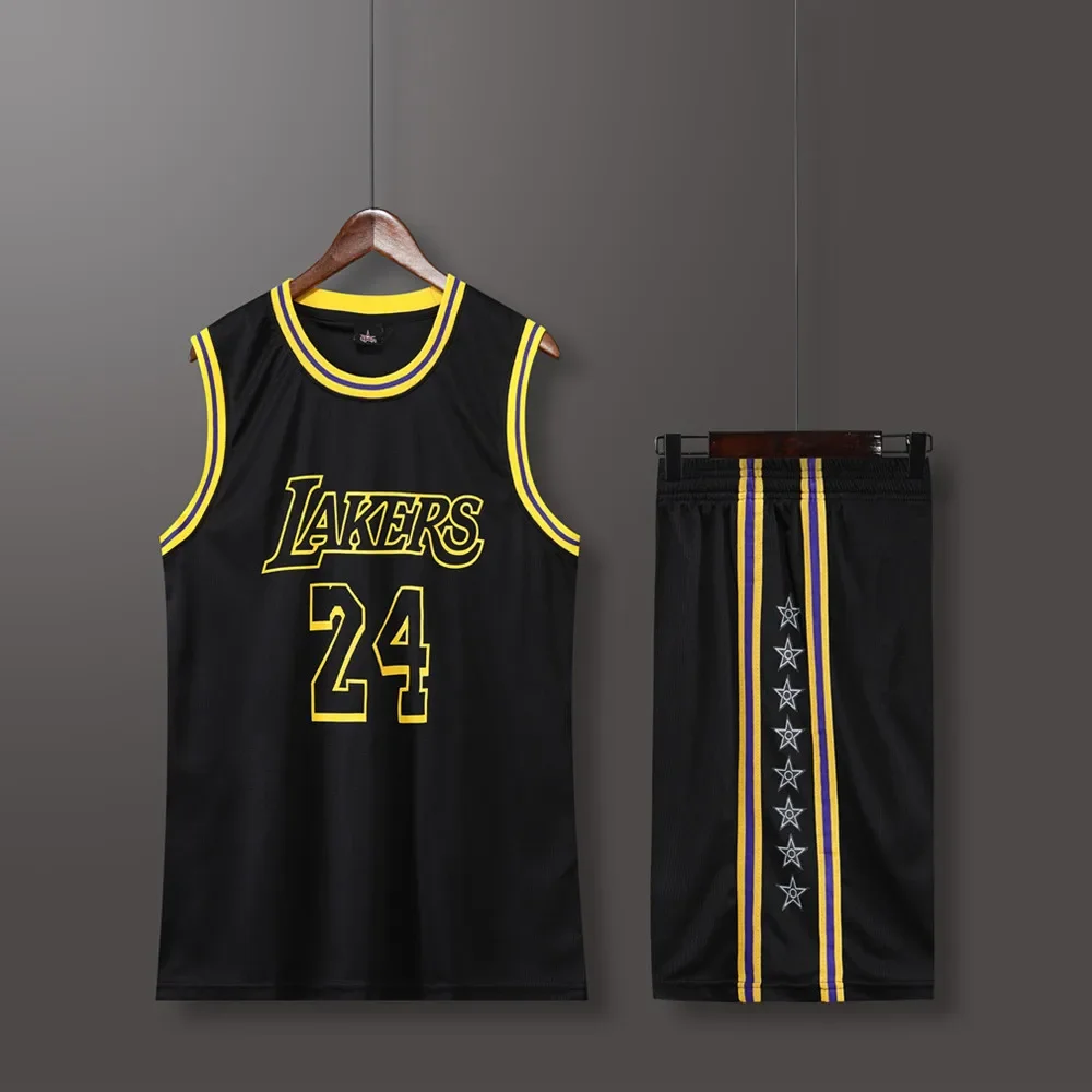 NEW2023 24 Adult Men\'s Lakers No. 24 Round Neck Basketball Jersey Team Uniform Set Junior Competition Team Short-Sleeved Team Un