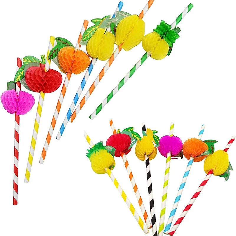 50pcs/lot 20cm 3D Fruit Cocktail Straws Paper Straws Umbrella Drinking Party Bar Decoration Party Supplies Color Assorted