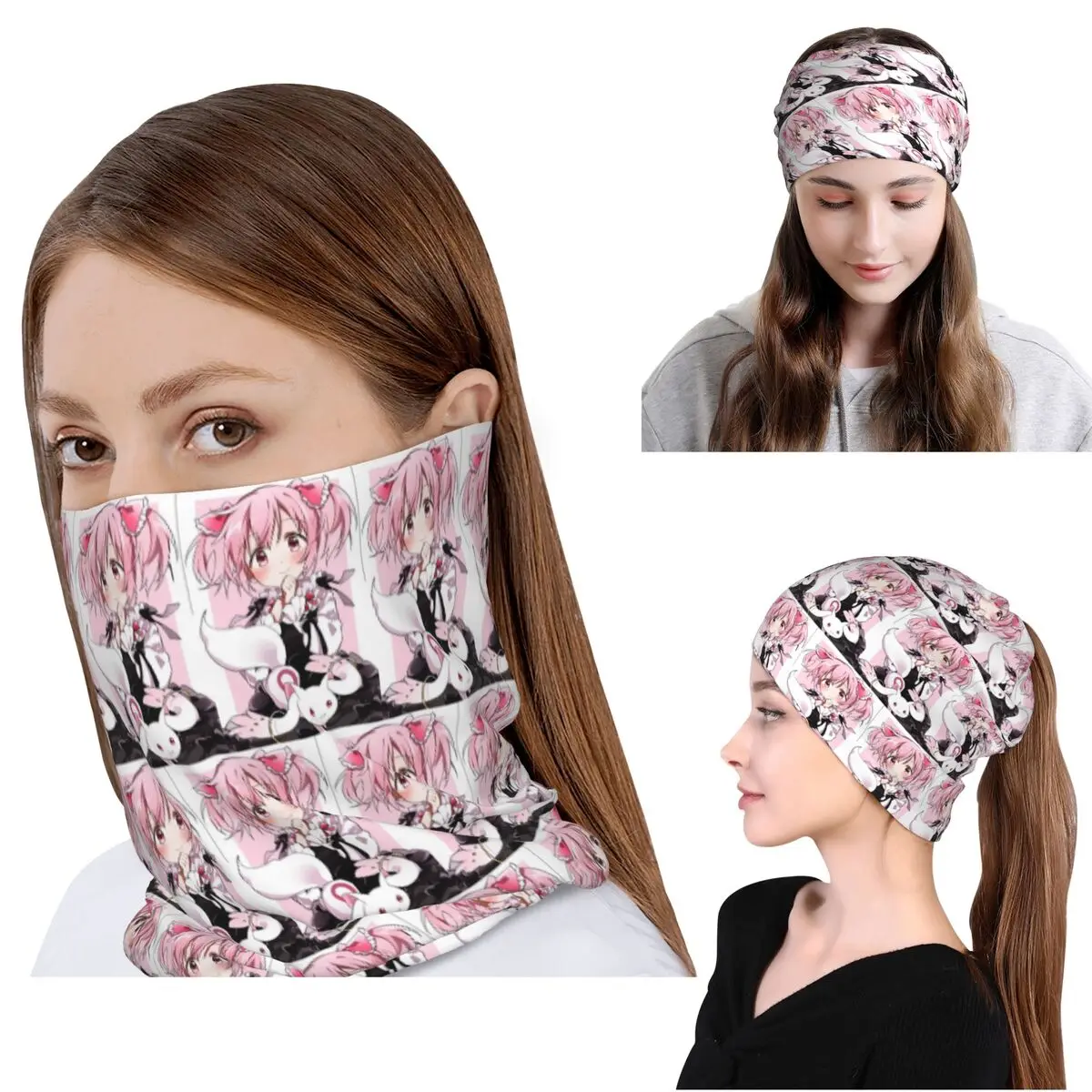 Puella Magi Madoka Magica Bandana, Halstuch, Wickelschal, Mehrzweck-Kopfbedeckung, Mütze für Männer, Frauen, Erwachsene, Winter