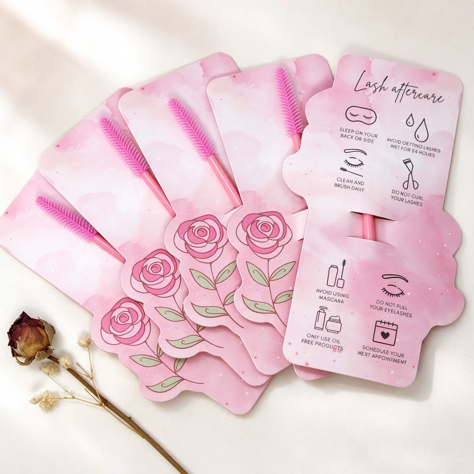 50 Pcs Pink Eyelash Aftercare Card Beauty Studio Membership Loyalty Cards Lash Extension After Sale Card Paper Business Card