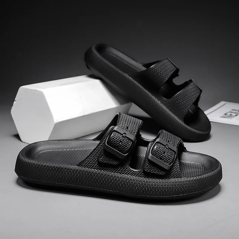 Soft Sole Home Slippers Men Summer Adjustable Buckle Non-Slip Beach Flip Flops Man Comfortable Thick Bottom Platform Sandals