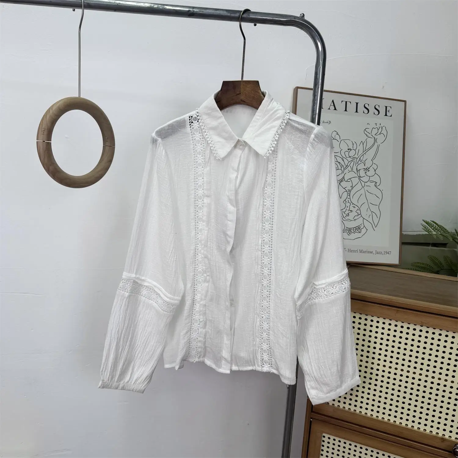 

WMXZ Spring Casual Long Sve Blouse Sweet Match All Hollow out Lace Collar Spring New Sle Women's Faion irt