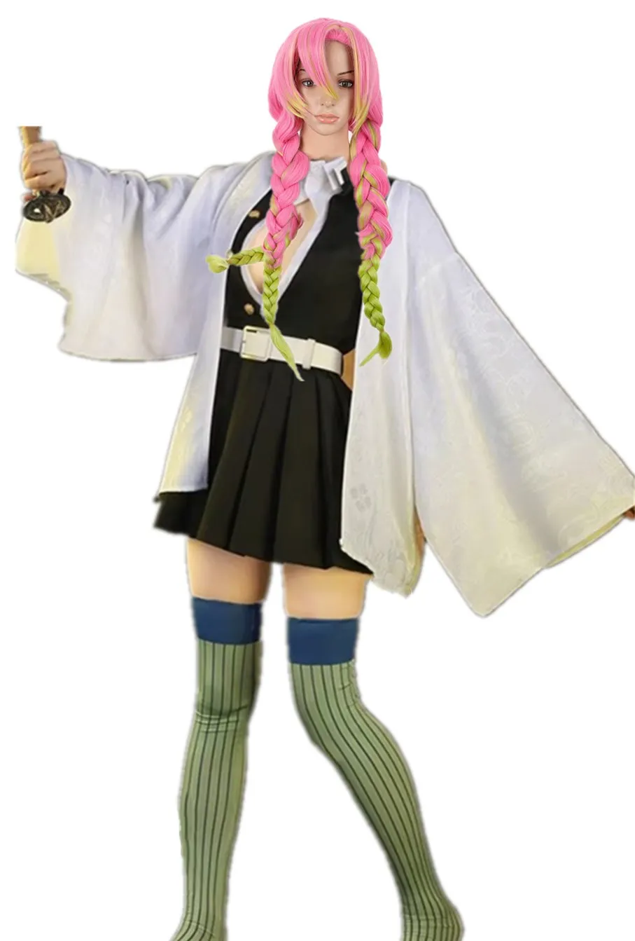 

Us Size Women's Kanroji Mitsuri Cosplay White Cloak Skirt Outfit Party Halloween Costume