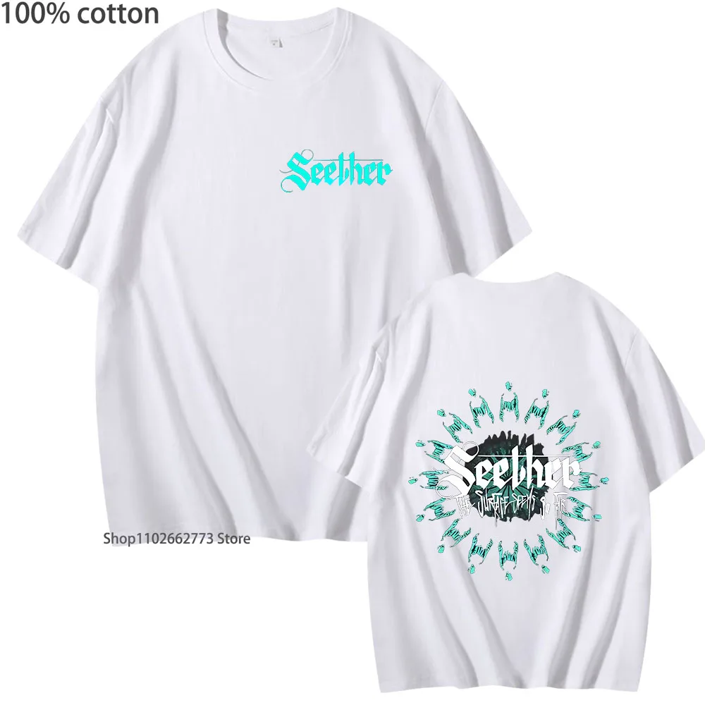 تي شيرت The Surface يبدو بعيدًا تي شيرت Seether Rock Band Printe تي شيرت 100% قطن صيفي للرجال والنساء تي شيرت 2025 ملابس للرجال والنساء