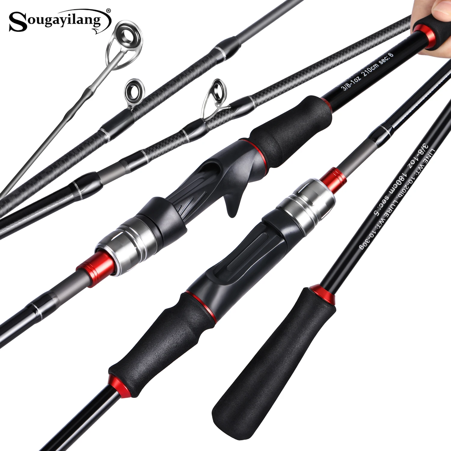 Sougayilang 5/6 Section Spinning/Casting Fishing Rod Carbon Fiber Lightweight Non Slip Handle 10-30g Lure Wt. Fishing Rod Pesca