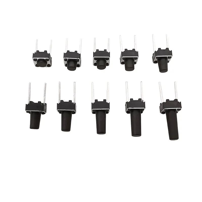 1Box Micro 6x6mm Tact Push Button Switch 2Pin DIP2 PCB Momentary Tactile Tact Push Button Switch 6x6x4.3/5/6/7/8/9/10/11/12/13mm