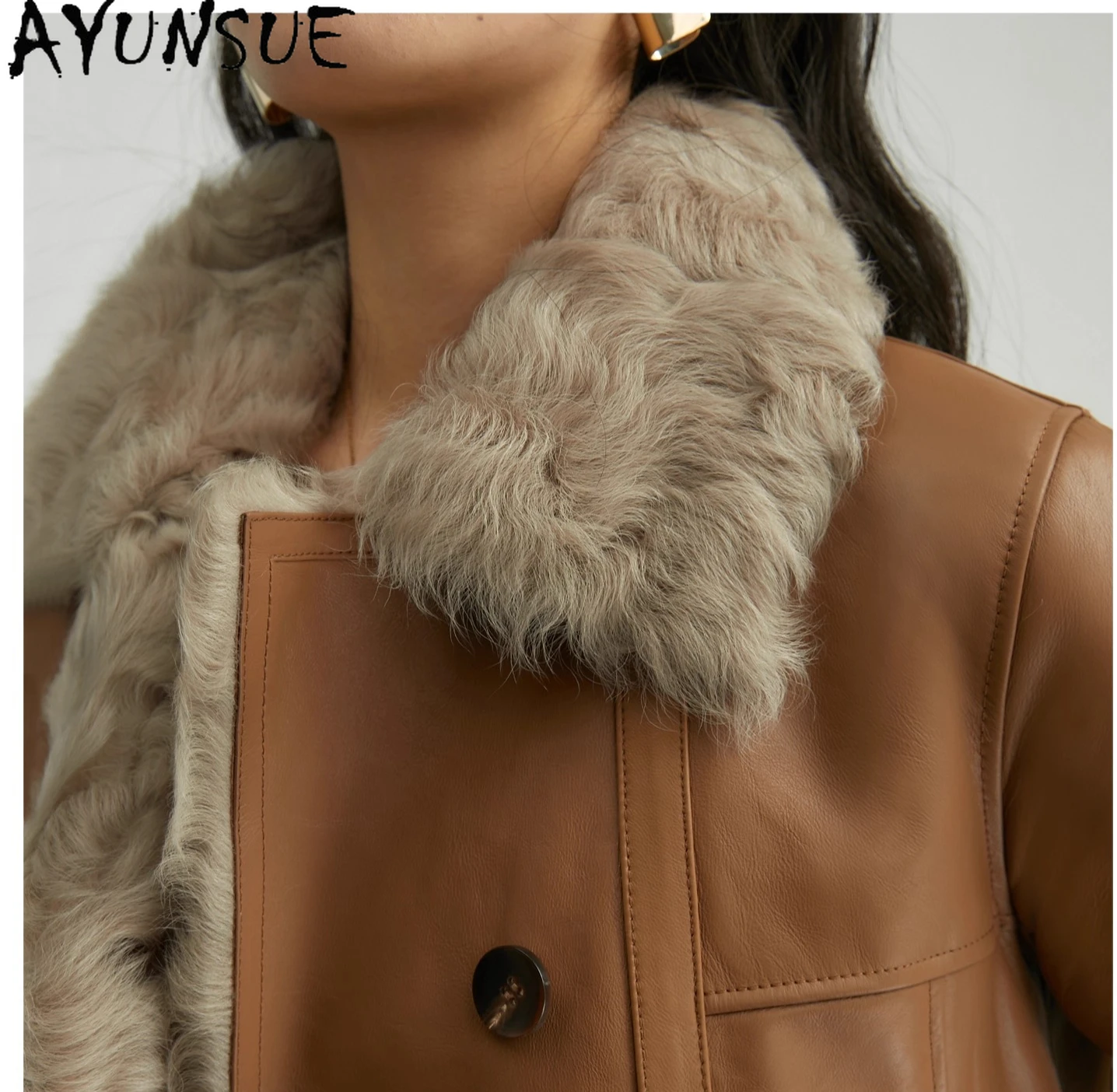 Ayunsue jaqueta de couro genuíno das mulheres casaco de pele de carneiro natural lã de cordeiro casacos de pele real mulher inverno quente feminino Шуба Ж misce