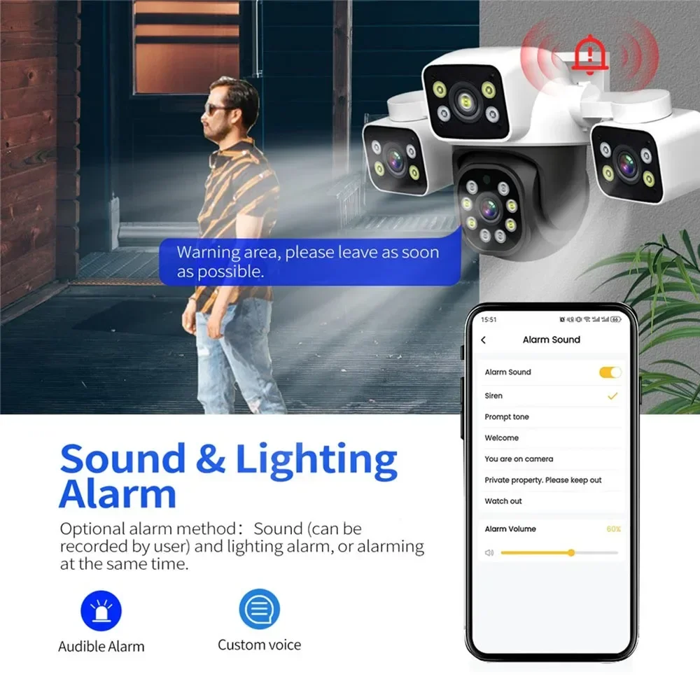 6K 12MP Three‑Lens WiFi IP PTZ Camera Outdoor 4K 8MP Dual Screen Auto Tracking HD Wireless Surveillance Home Security Monitor