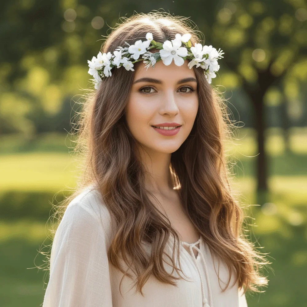 

Hair Accessories White Floral Garland Pink Simulation Flower Flower Headband Long Tassel Bohemian Bridal Crown Women