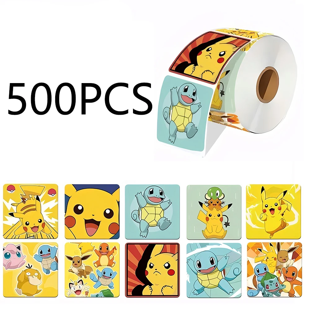 

500pcs Cartoon Pokemon Stickers Roll Kawaii Pikachu Anime Seal Label DIY Laptop Phone Case Decals Children Reward Kids Toy Gift