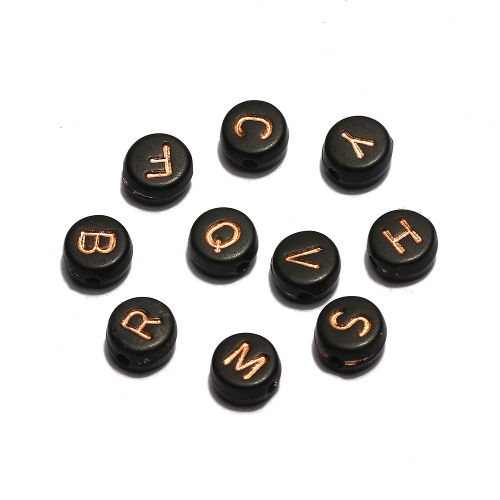 100-500pcs/Lot 4x7mm Black Round Acrylic Beads Rose Gold Color Letters Loose Beads For Jewelry Making DIY  Earrings Accessories