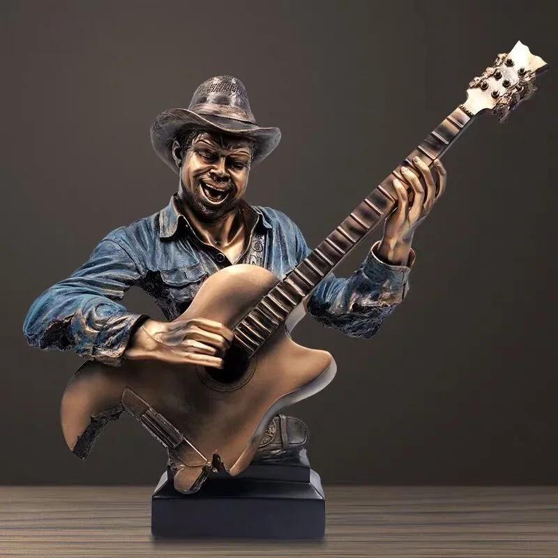 Luxury Musician American Retro Resin Crafts Cast Copper Music Figure Statue Band Sculpture Decoration Home Living Room KTV Bar