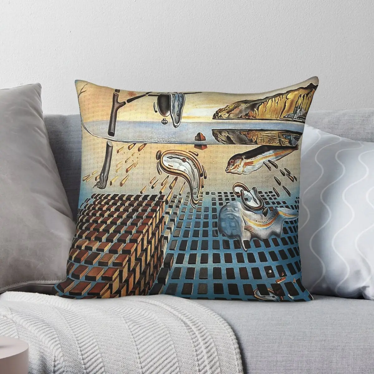 Disintegration Of The Persistence Of Memory Housse de coussin carrée en polyester, lin, velours, motif à fermeture éclair, housse de canapé, 18 pouces