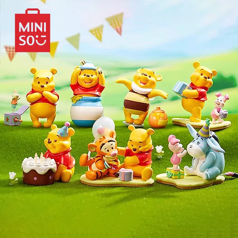 Miniso Winnie The Pooh Old Friend Party Theme Blind Box Figure Cute Interesting Children Toys Kawaii Pooh Kid Birthday Xmas Gift