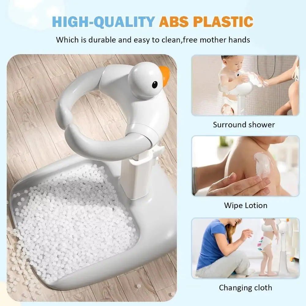 Adjustable Height Baby Standing Bath Tool Cartoon Folding Baby Bath Stand Non-Slip Anti-Crush Baby Shower Stand Standing Use