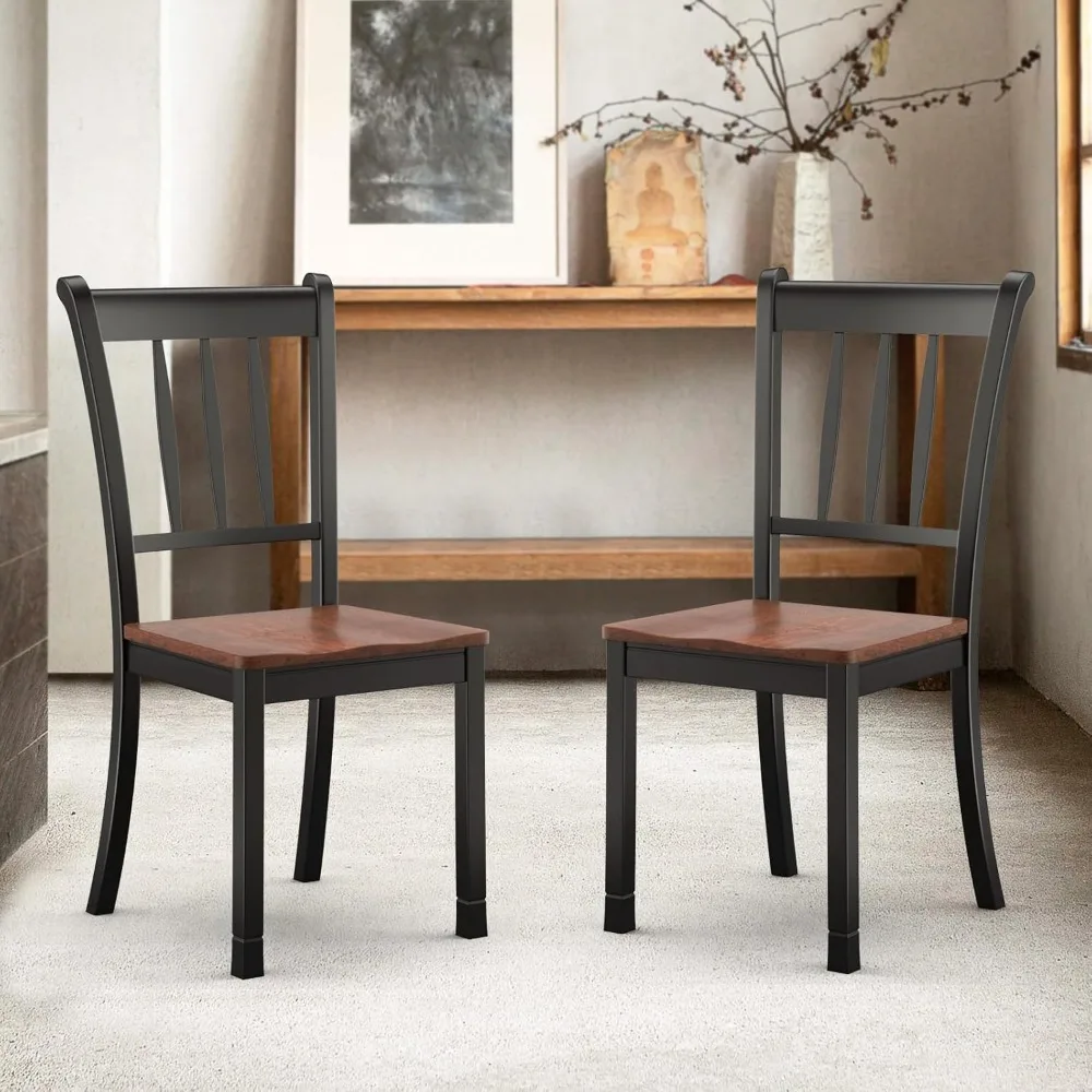 

Dining Chairs Set of 2, Wooden Dining Chair with W-Shaped Seat Kitchen Chairs for Kitchen and Dining Room (Black)