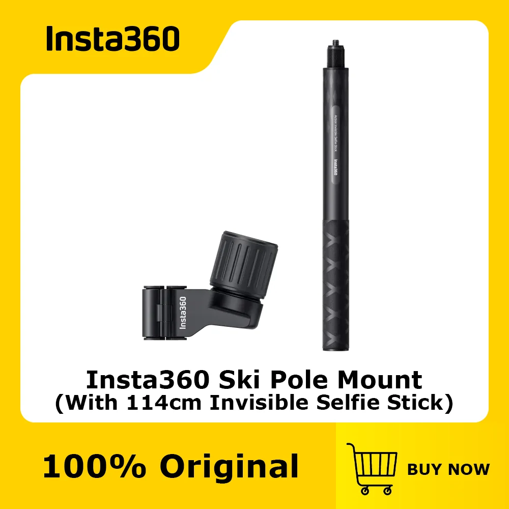 Official & Original Insta360 Ski Pole Mount With 114CM Invisible Selfie Stick, no more awkward selfie stick use while skiing.