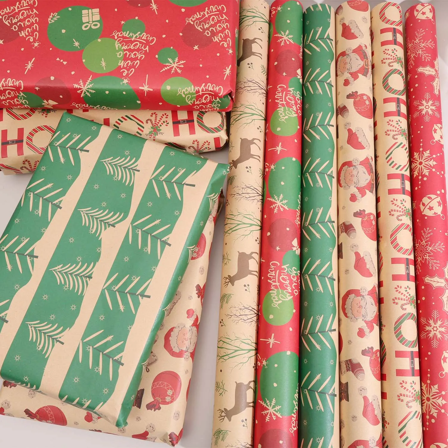 

50*75cm Christmas Kraft Wrapping Paper Xmas Tree Santa Claus Gifts Packaging Paper DIY Craft Home Party Decoration Background