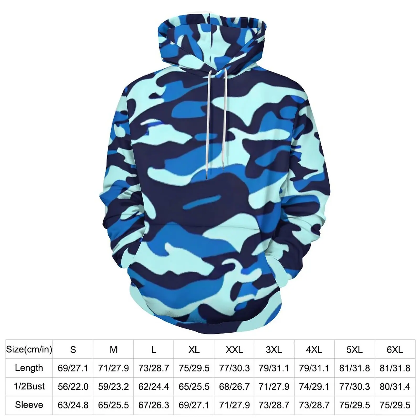 Blue Camo Print Hoodies Army Camouflage Harajuku Oversize Pullover Hoodie Couple Long Sleeve Y2k Pattern Casual Sweatshirts