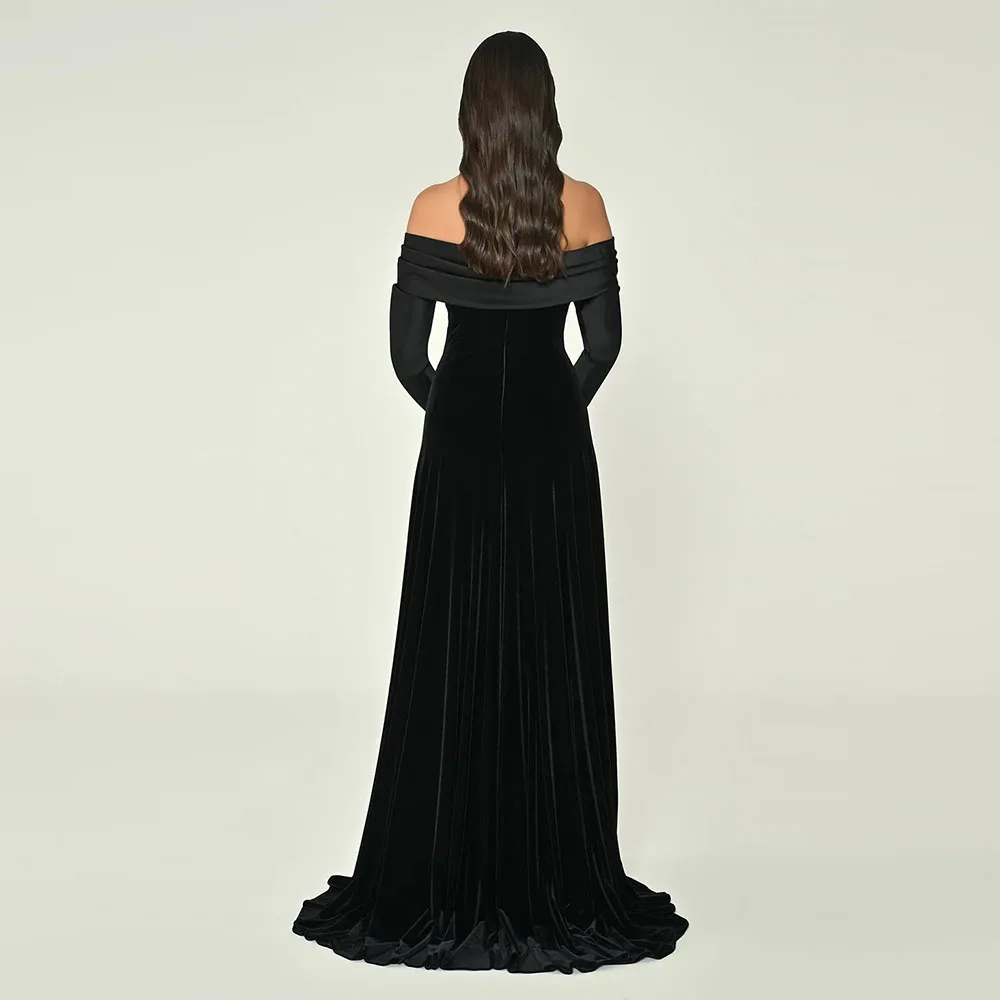 فساتين حفلة موسيقية مخملية مخصصة بدون أكتاف طول الأرض فساتين سهرة برقبة عارية 3/4 كم للنساء #4