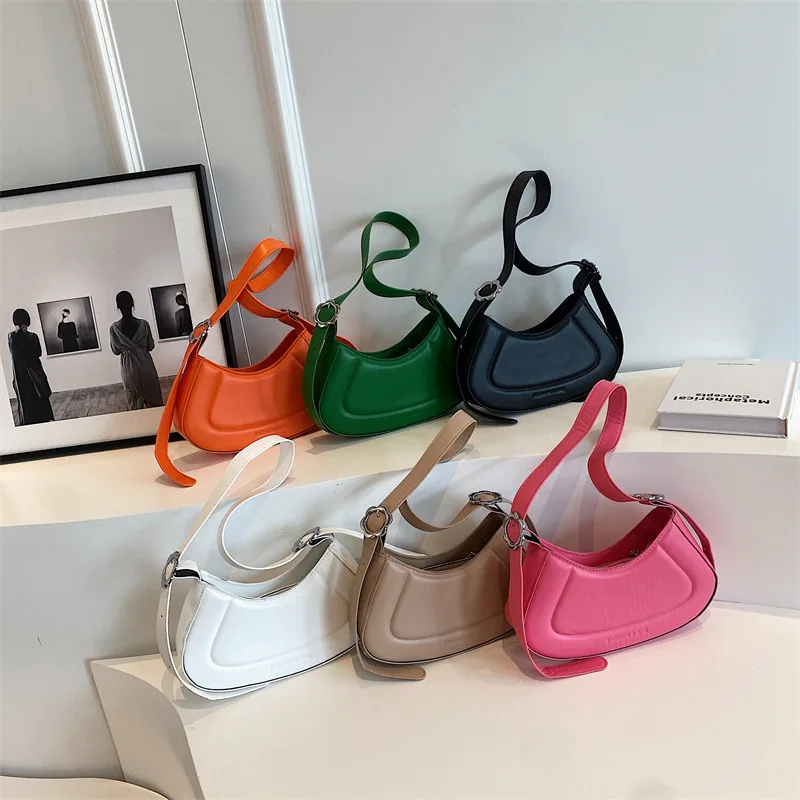 

2025 Solid Color Underarm Bag Summer Trendy Shoulder Purse Vintage Hong Kong Style Crossbody Minimalist Textured Handbag