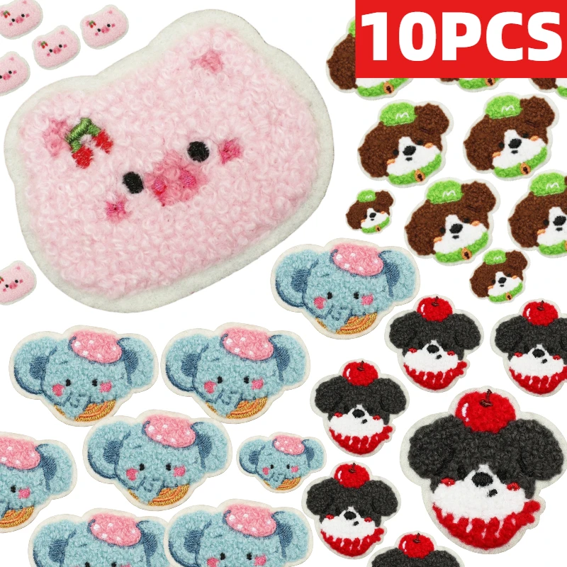 

10 шт. милых нашивок-аппликаций с вышивкой в виде животных (яблоко, щенок, розовый кролик) для декора одежды, термотрансферные, оптом