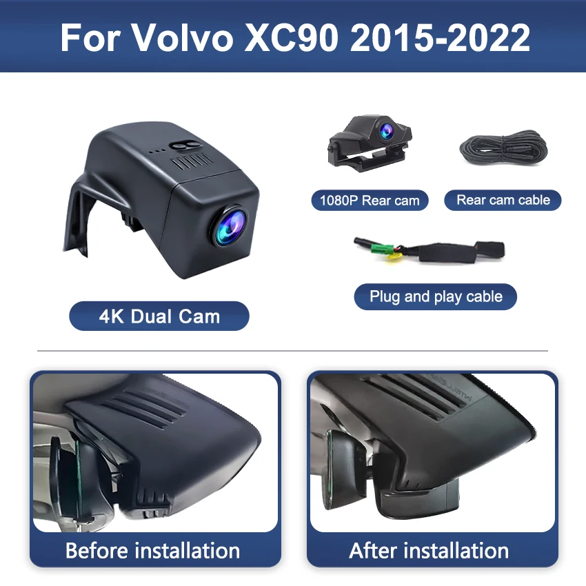 For Volvo XC90 2015 2016 2017 2018 2019 2020 2021 2022 Plug and Play Hidden Car DVR Dash Cam Driving Recorder Cameras,4K DashCam image 3