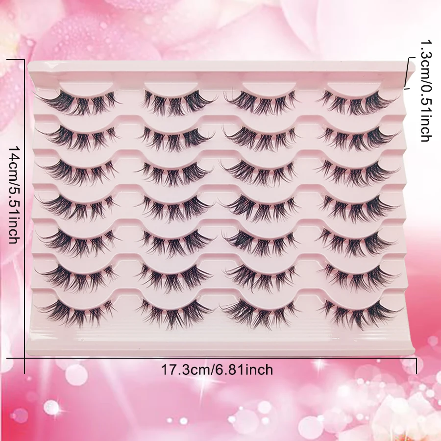 Pestañas postizas de apariencia natural, correa transparente, pestañas finas, juego de 14 pares, llenas de vitalidad en el final, puede mejorar el efecto ocular