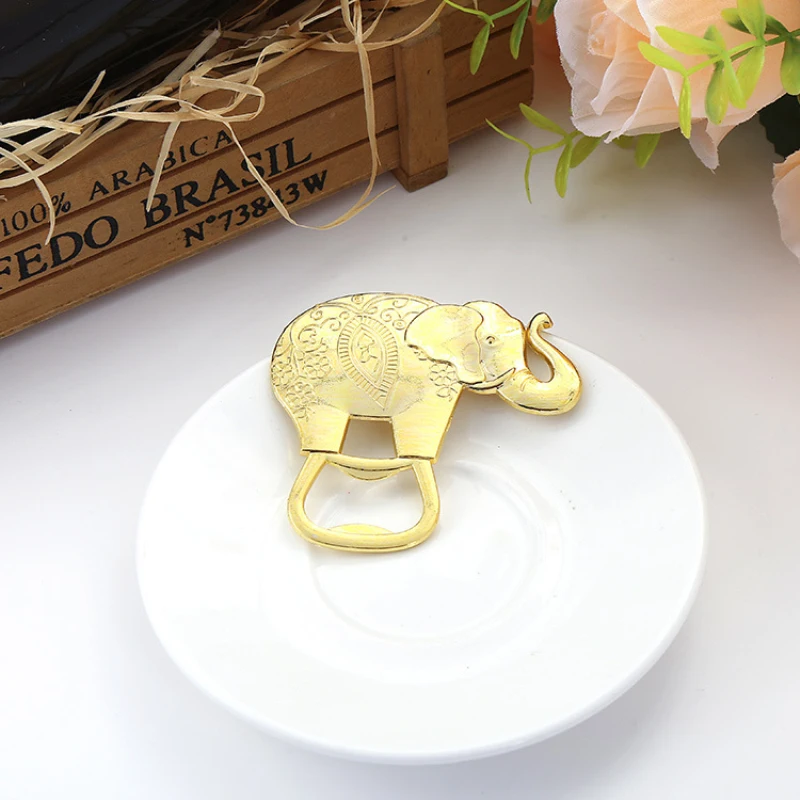 100 PCS/lot Cartoon Gold Plated Lucky Elephant Bottle Opener Wedding Favors Party Reception Decoration Souvenirs Gifts