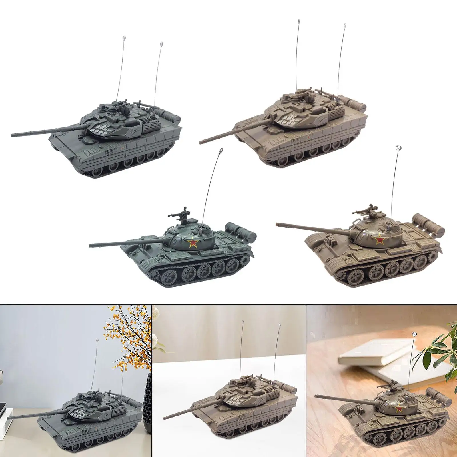 1/72 Tank Model Rotation Fort DIY Assemble Simulation Armored Tank Model for Collectibles Kids Tabletop Decor Boys Birthday Gift