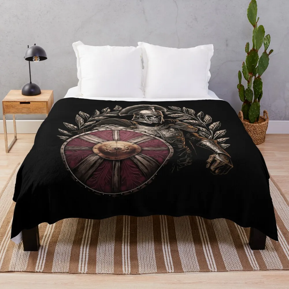 Skeleton Roman Soldier in Armor with Shield - Ancient Warrior Art Throw Blanket Nap Tourist Single Plaid on the sofa Blankets