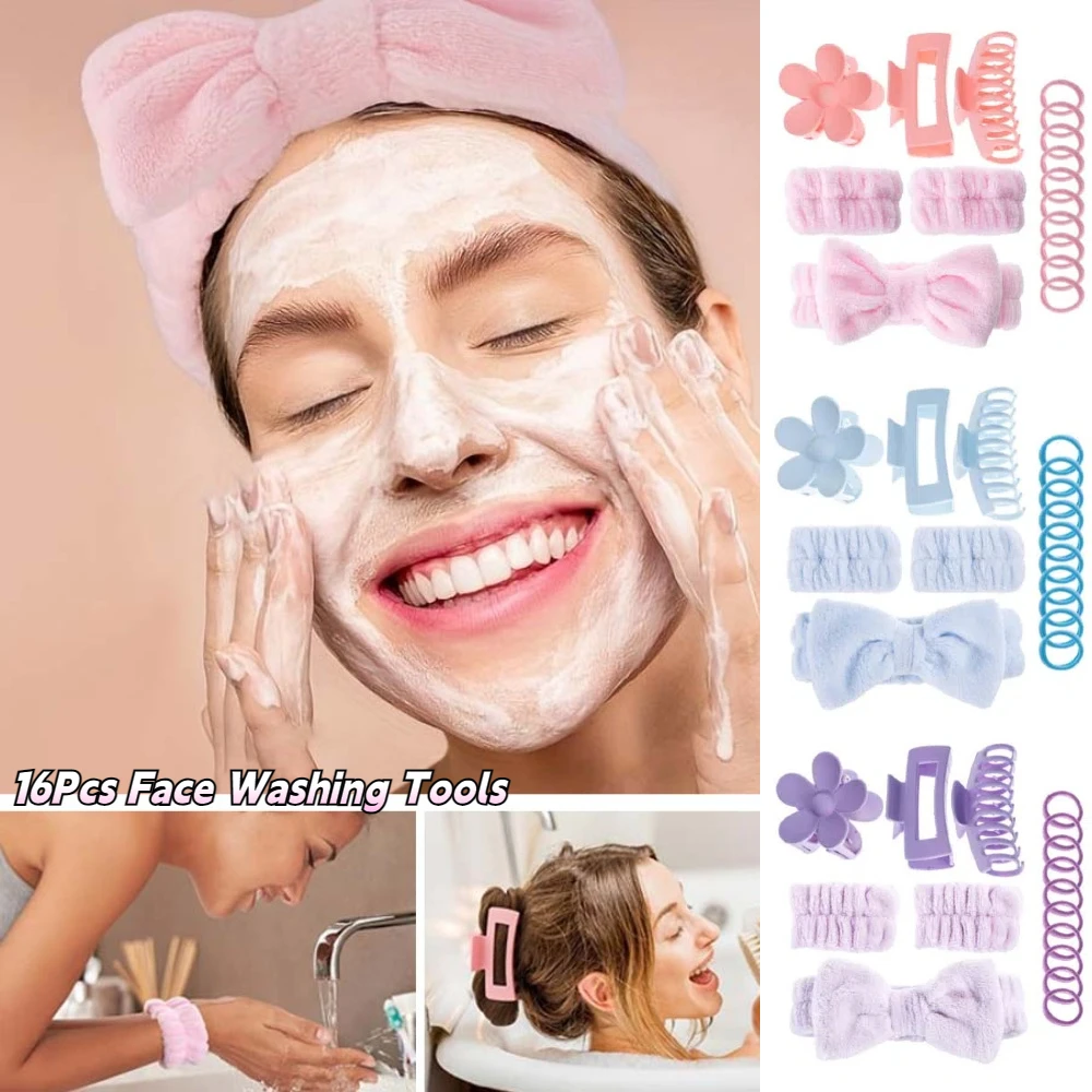 

Wash Face Wrist Strap 16Pcs Face Washing Tools Skin Care Hair Care Tool Flower Hair Claw Versatile 16Pcs Hair Grip Hair Rope